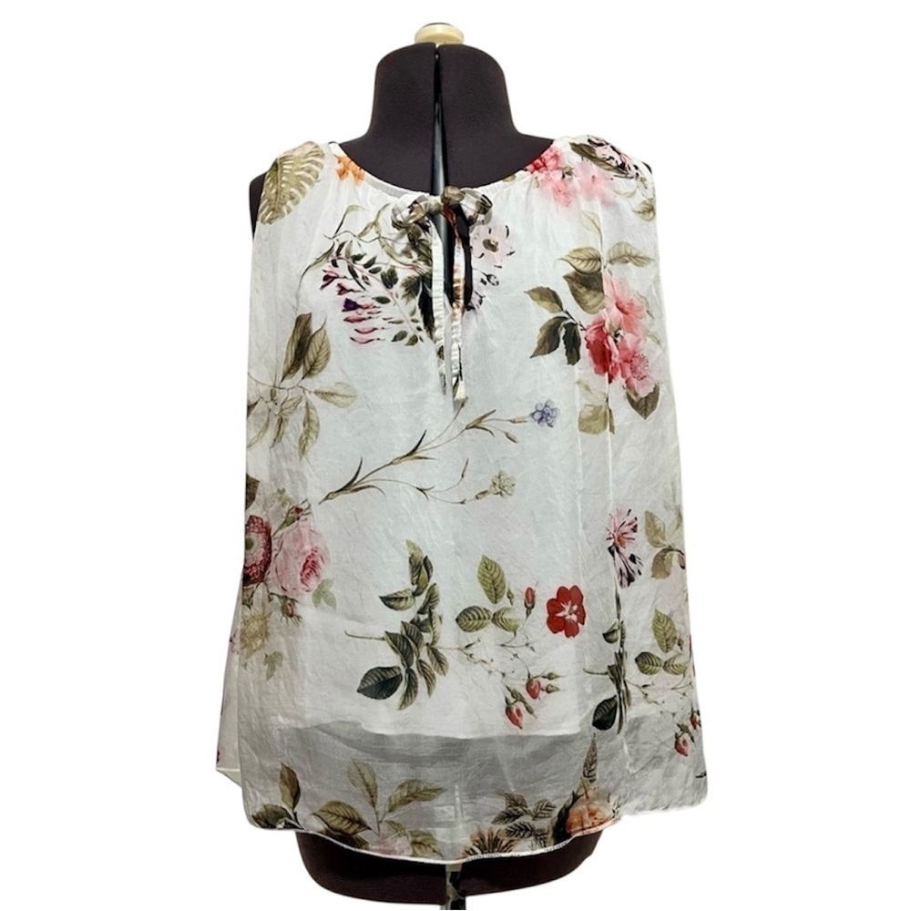 Belle France Silk Blend Double Layer Sleeveless Floral Tank Size S
